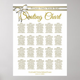 20 Table White & Gold Ribbon Wedding Seating Chart