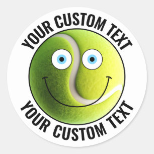20 Tennis Ball Personalised Text Custom Happy Face Classic Round Sticker