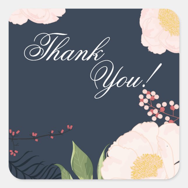20 Thank You Stickers Baby Pink Cosmos on Navy (Front)