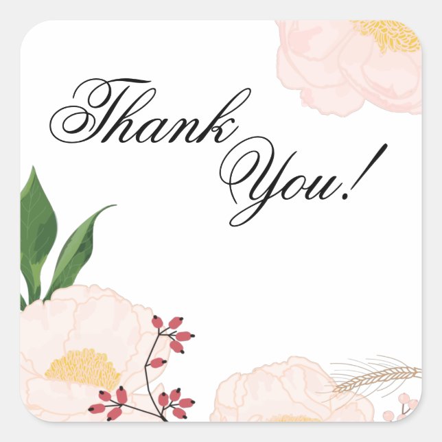 20 Thank You Stickers Baby Pink Cosmos on White (Front)