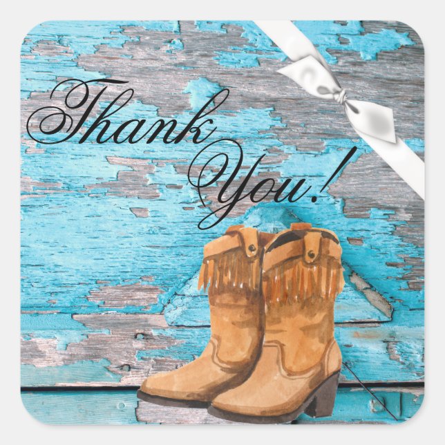 20 Thank You Stickers Blue Wood Barn Door Boots Co (Front)