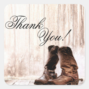 20 Thank You Stickers Boots Country Rustic Western