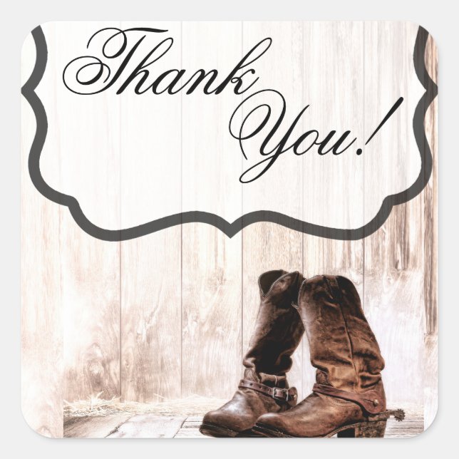 20 Thank You Stickers Boots Country Rustic Western (Front)