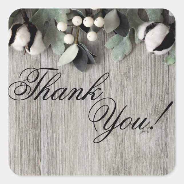 20 Thank You Stickers cotton plant berries barn wo (Front)