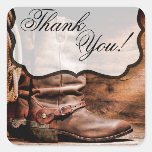 20 Thank You Stickers Cowboy Boots Barn Wood Rusti