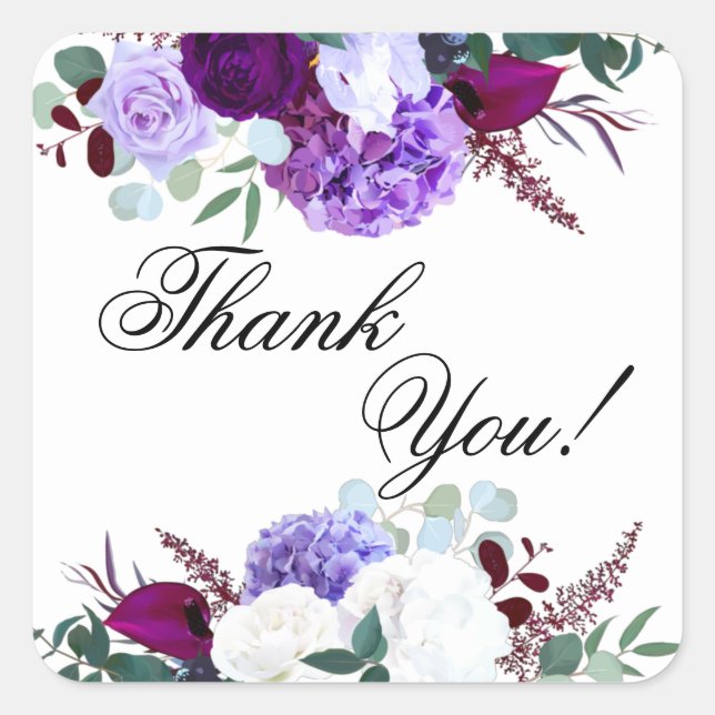 20 Thank You Stickers Lavender Hibiscus on White (Front)