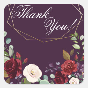20 Thank You Stickers Plum Purple Roses Gold Geome