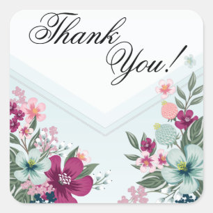 20 Thank You Stickers Tropical Flowers on Blue Omb