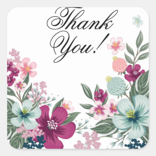 20 Thank You Stickers Tropical Flowers on White