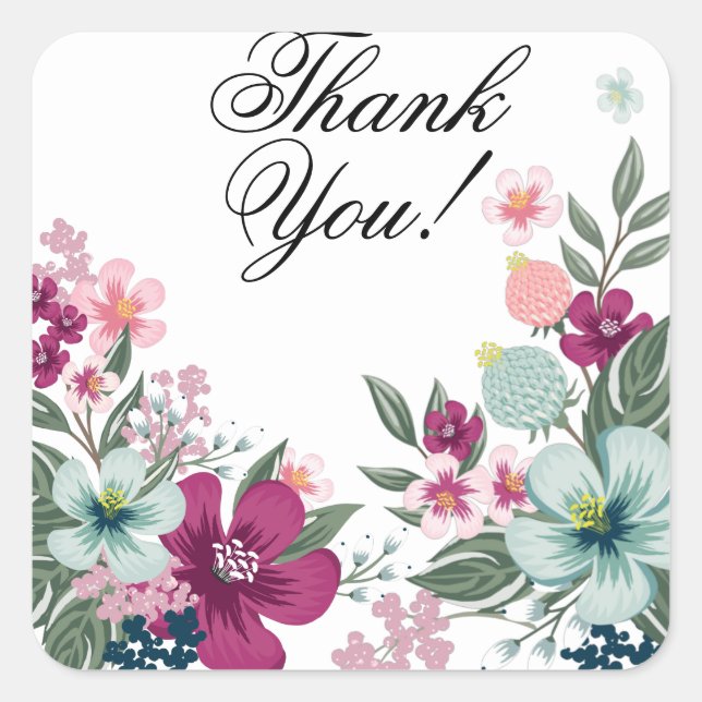 20 Thank You Stickers Tropical Flowers on White (Front)