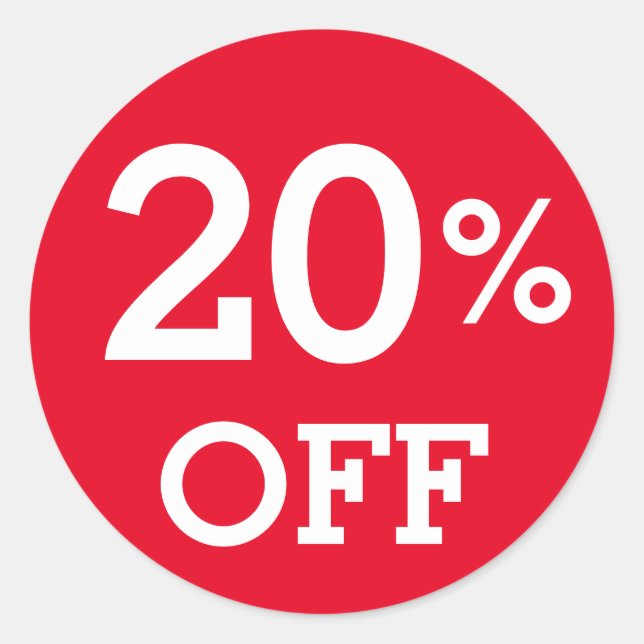 20% Twenty Percent OFF discount sale white red   Classic Round Sticker (Front)