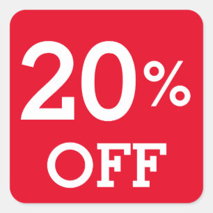 20% Twenty Percent OFF discount sale white red    Square Sticker