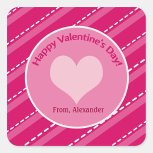20 Valentine's Day Hearts n Dashes Square Stickers
