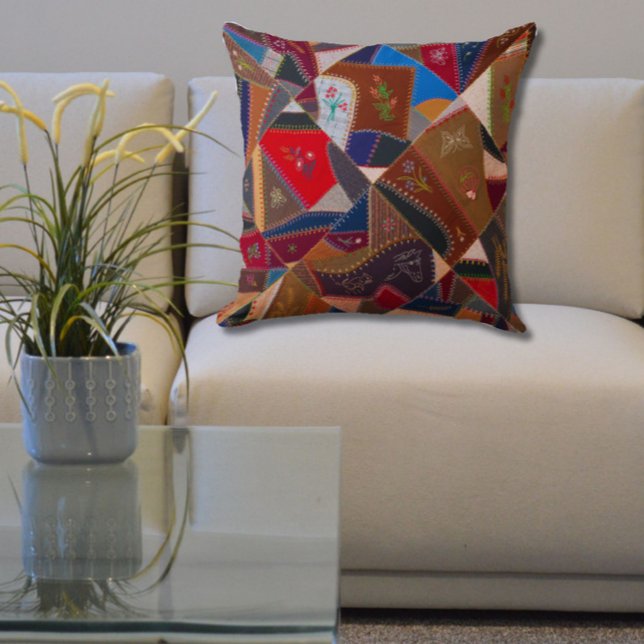 20" Vintage Patchwork Crazy Quilt Pattern Elegant  Cushion (Vintage pattern, contemporary elegance!)