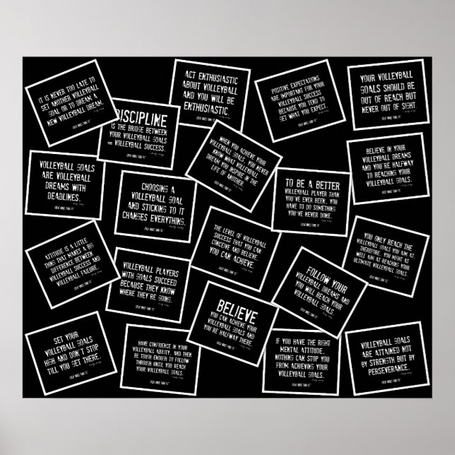 20 Volleyball Quotes in Black and White Poster (Front)