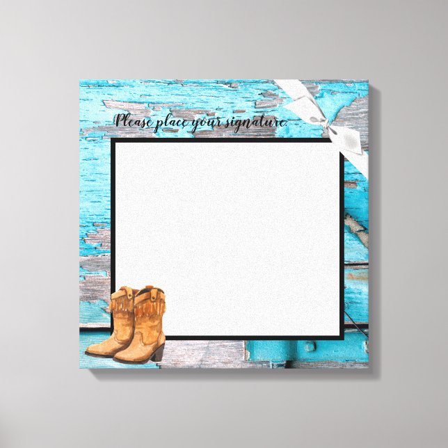 20"x20" Signature Canvas Blue Wood Barn Door Boots Print (Front)