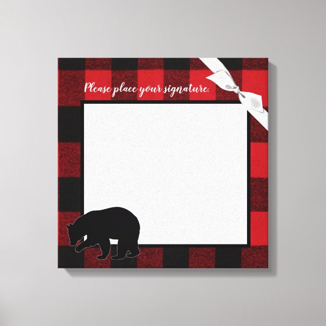 20"x20" Signature Canvas Red Buffalo Plaid Bear (Front)
