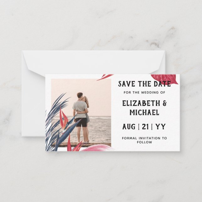 20 x BUDGET Photo Save Date Pampas Grass Tropical Card (Front)