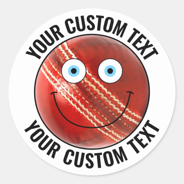 20 x Cricket Ball Personalised Custom Happy Face Classic Round Sticker (Front)