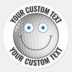 20 x Golf Ball Personalised Text Custom Happy Face Classic Round Sticker