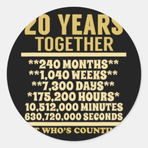 20 Year Anniversary T Shirt 20th Wedding Gift Coup Classic Round Sticker