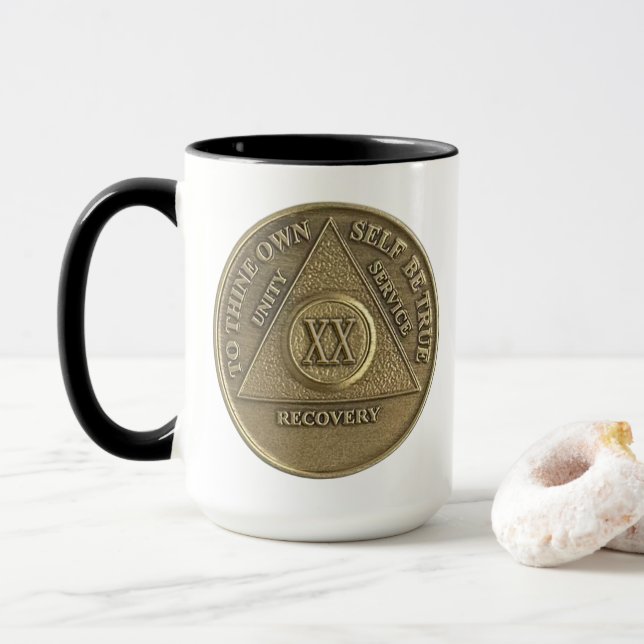 20 Year CUSTOM NAME Sober Coin Anniversary Mug (With Donut)