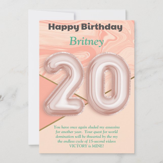20 year old girls Happy Birthday card (Front)