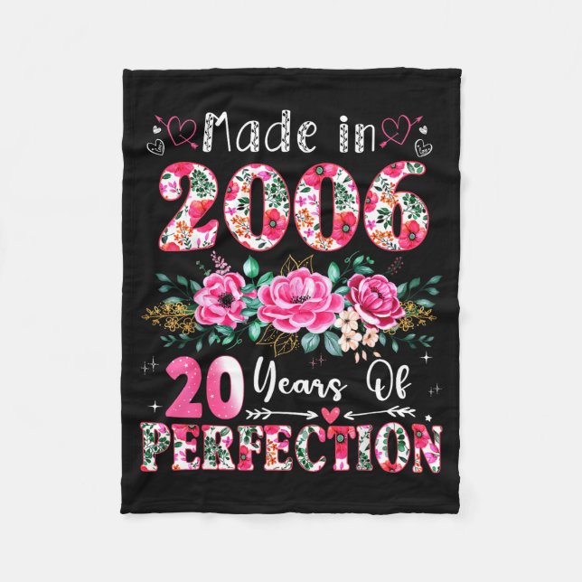 20 Year Old Made In 2006 Floral 20th Birthday Wome Fleece Blanket (Front)