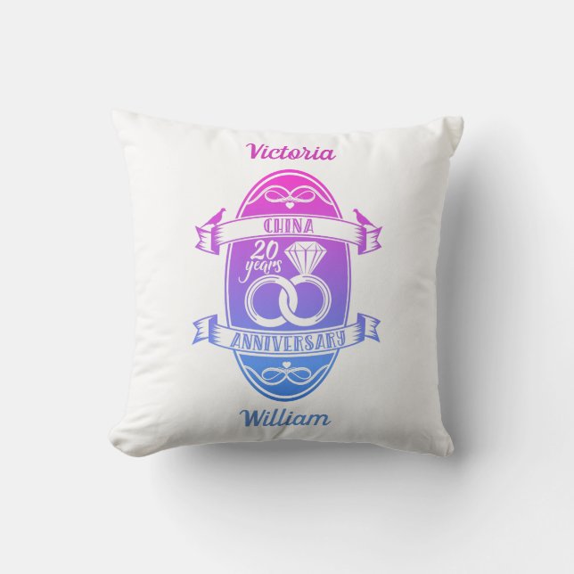 20 Year traditional China 20th wedding anniversary Cushion (Front)