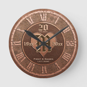 20 Year Vintage Copper Look Wedding Anniversary Round Clock