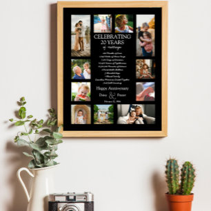 20 year wedding anniversary photo collage editable poster