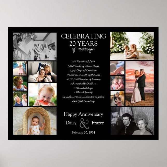 20 year wedding anniversary photo collage editable poster (Front)