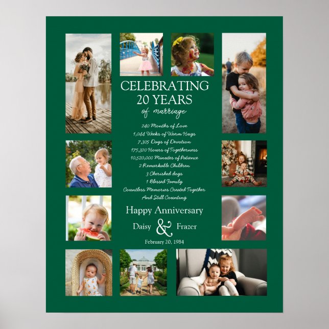20 year wedding anniversary photo collage editable poster (Front)