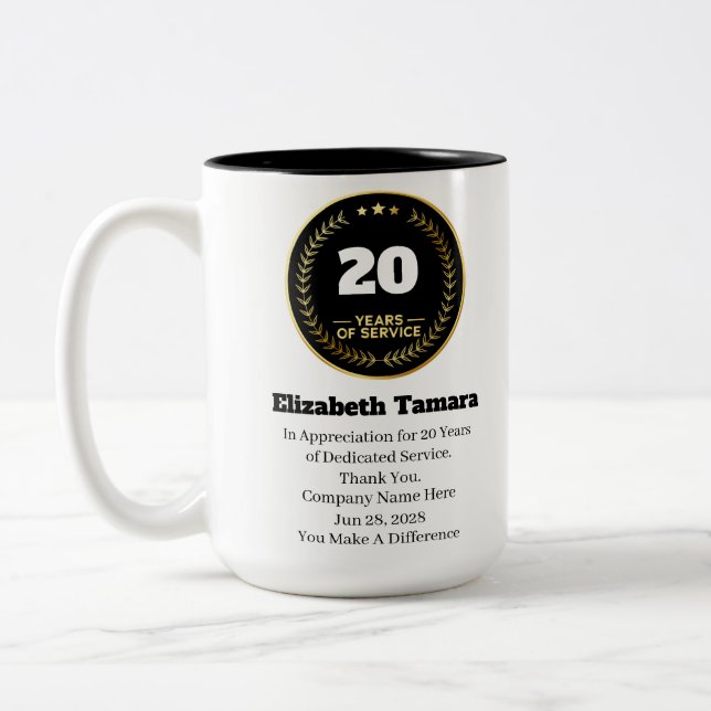 20 Year Work Anniversary | Employee Appreciation Two-Tone Coffee Mug (Left)