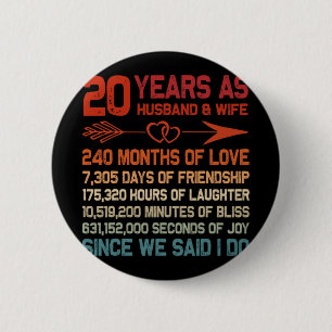 20 Years As Husband & Wife 20th Anniversary Gi 6 Cm Round Badge