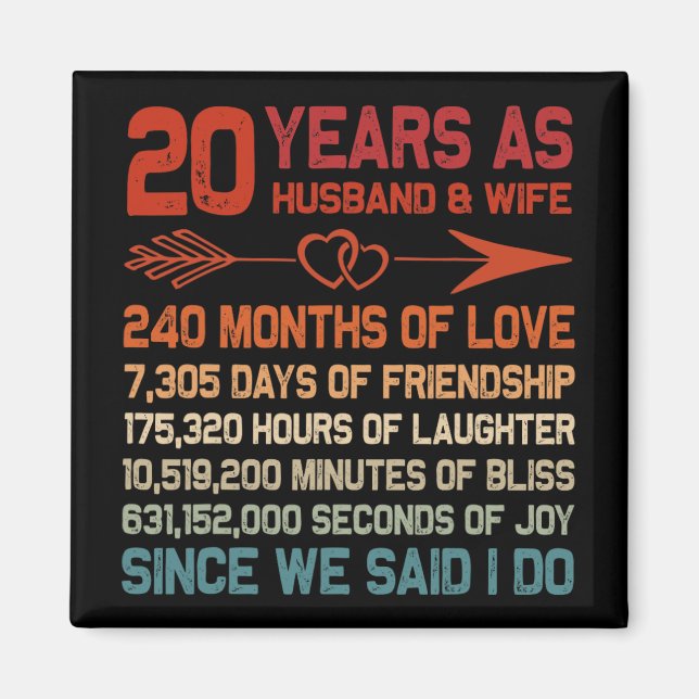 20 Years As Husband &amp; Wife 20th Anniversary Gi Magnet (Front)