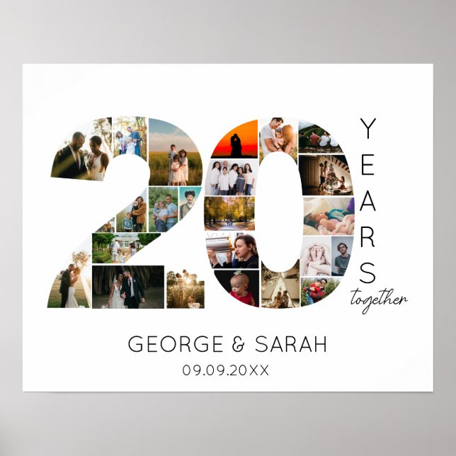 20 Years Married Photo Collage Wedding Anniversary Poster (Front)
