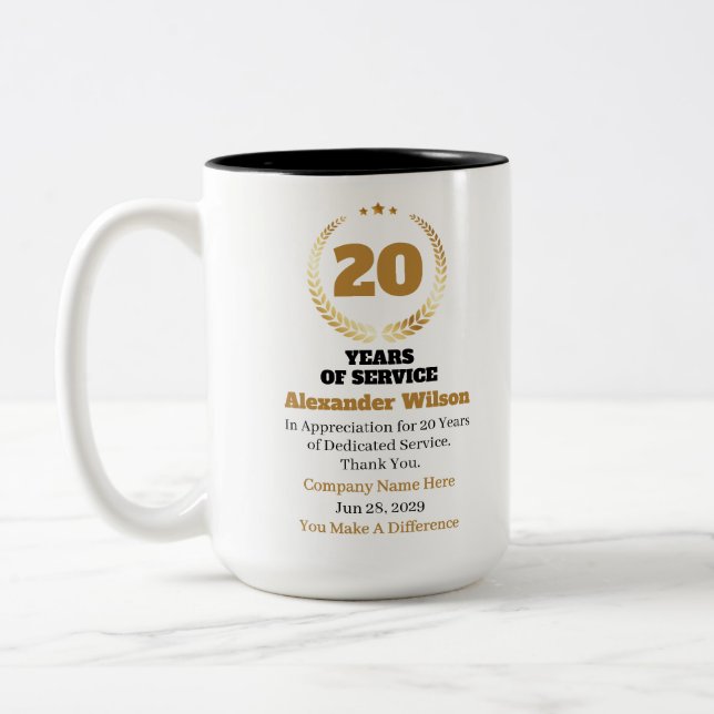 20 Years of Service Employee Appreciation – Custom Two-Tone Coffee Mug (Left)