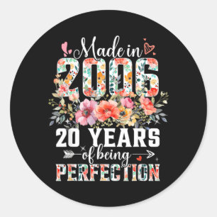 20 Years Old Born in 2006 Floral 20th Birthday Classic Round Sticker