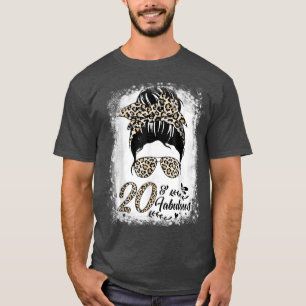 20 Years Old Fabulous Messy Bun Leopard 20th Birth T-Shirt