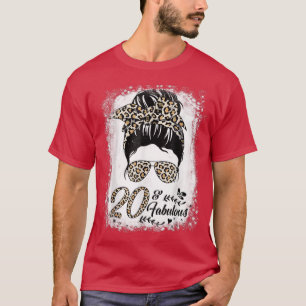 20 Years Old Fabulous Messy Bun Leopard 20th Birth T-Shirt