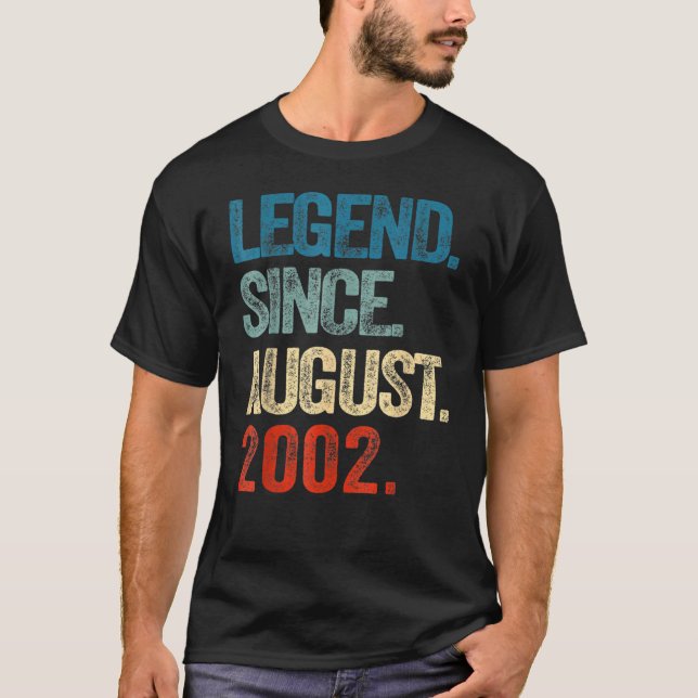 20 Years Old  Legend Since August 2002 20th Birthd T-Shirt (Front)