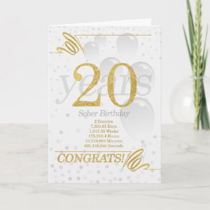 20 Years Sober Birthday Faux Gold Glitter Card