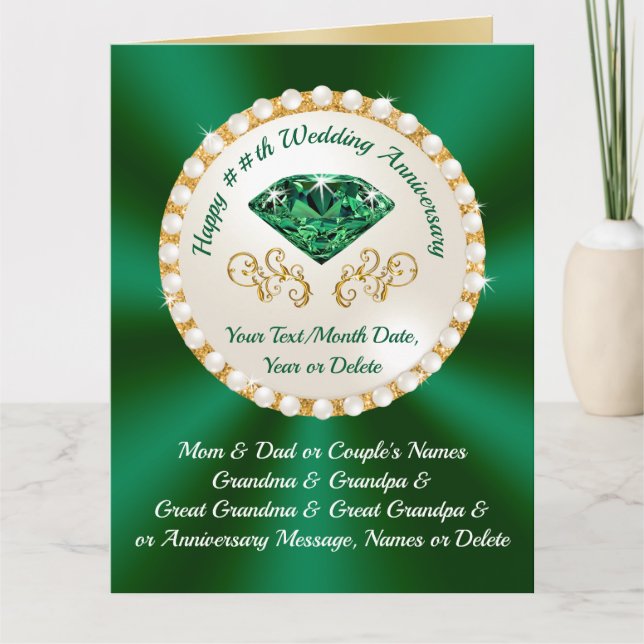 20th 35th 55th, Emerald Wedding Anniversary Cards (Front)