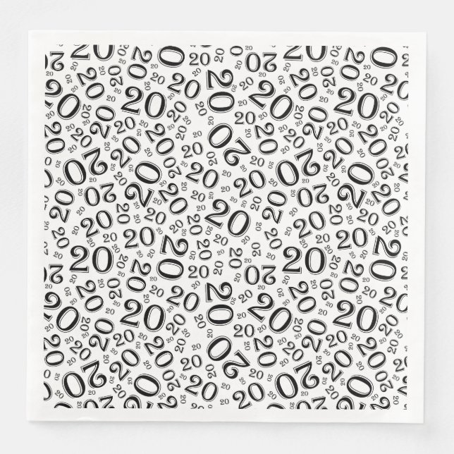 20th Age Random Number Pattern Black/White Napkin (Front)