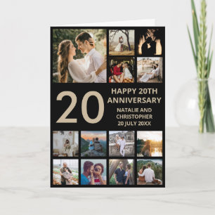20th Anniversary 13 Photo Collage Black and Gold Card