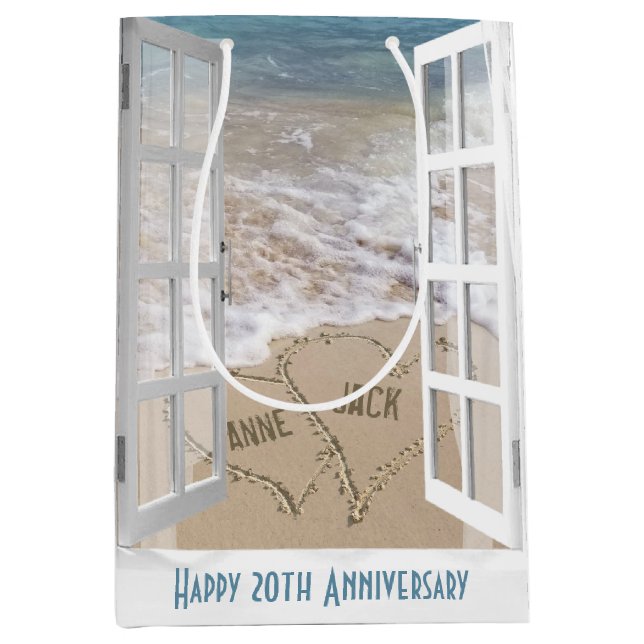 20th Anniversary Beach Hearts  Medium Gift Bag (Front)