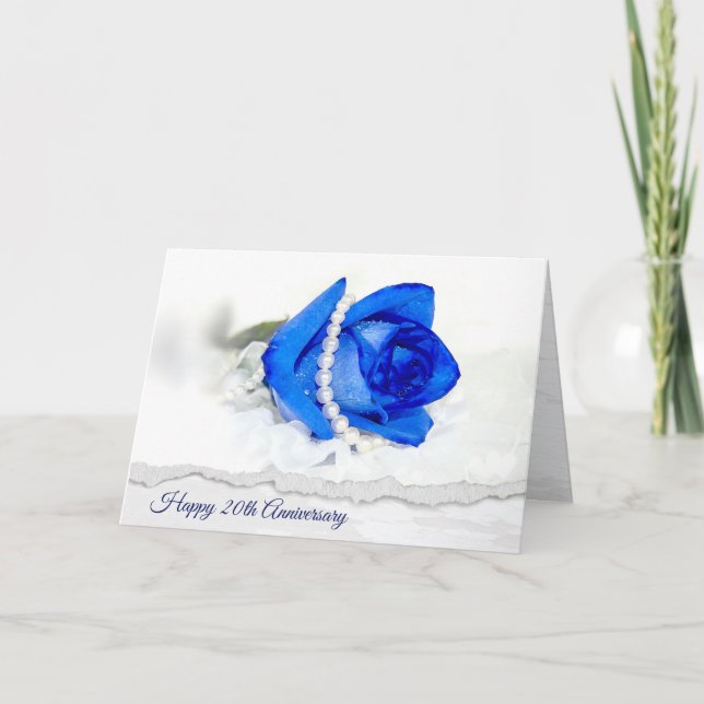 20th Anniversary Blue Rose and Pearls Card (Front)