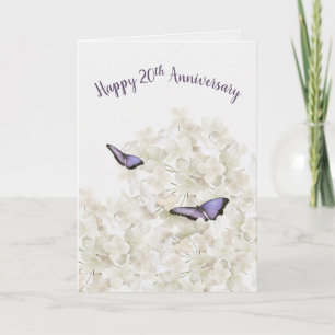 20th Anniversary Butterflies on White Hydrangea Card