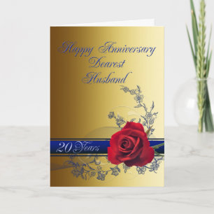 20th Anniversary card for husband with a red rose